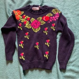 Vintage NWT New kids The Eagles Eye knit woven floral flower purple L 12-14